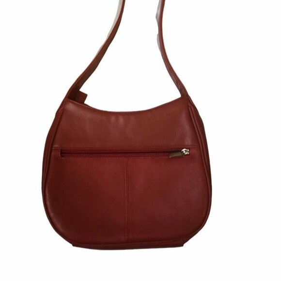 Red Genuine Leather Shoulder Bag With Zippered Compartments & Gold Accents For W - Picture 2 of 7